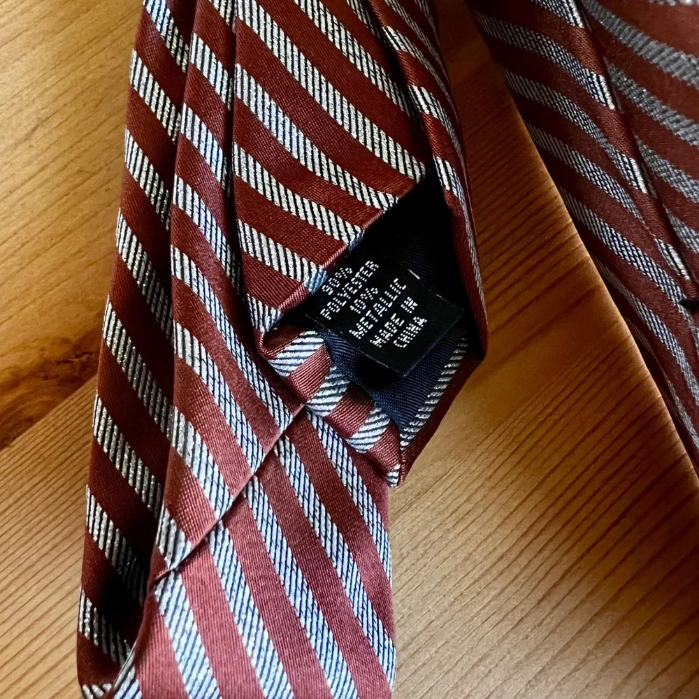 INC International Concepts Men's Cognac Brown Striped Tie NWT $59.50‎